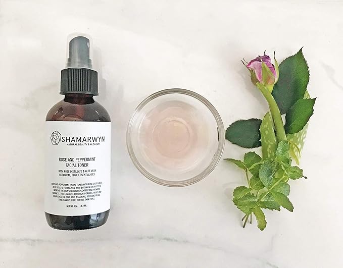 shamarwyn Rose & Peppermint Facial Toner Natural-Organic Brightening with Aloe Vera & Rose Distillate 4oz