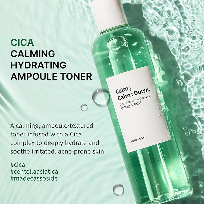 Calm Calm Down CICA Ampoule Toner – Daily Hydrating & Soothing Toner for Sensitive, Acne-Prone Skin with Centella & Madecassoside | Korean Skincare 8.45 fl.oz