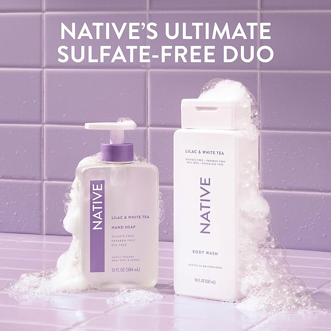 Native Body Wash Contains Naturally Derived Ingredients | For Women & Men, Sulfate, Paraben, & Dye Free Leaving Skin Soft and Hydrated | Lilac & White Tea 18 oz