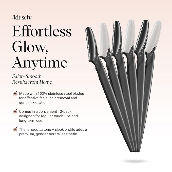 Kitsch Dermaplane Razor for Women Face – Face Razors for Women & Men, Eye Brow Razors & Face Shaver – Exfoliating Facial Razor & Dermaplaner as Skin Care Tool for Smoother Skin - Black, 6 pcs