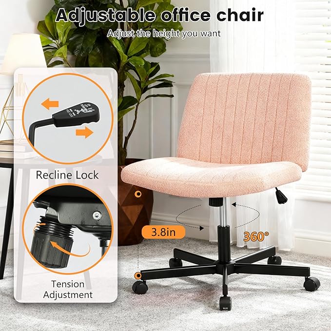 FDW Criss Cross Chair with Wheels Cross Legged Office Desk Modern Swivel Height Adjustable Wide Seat Computer Task Vanity Chair Comfy Fabric Armless Seating for Home Office