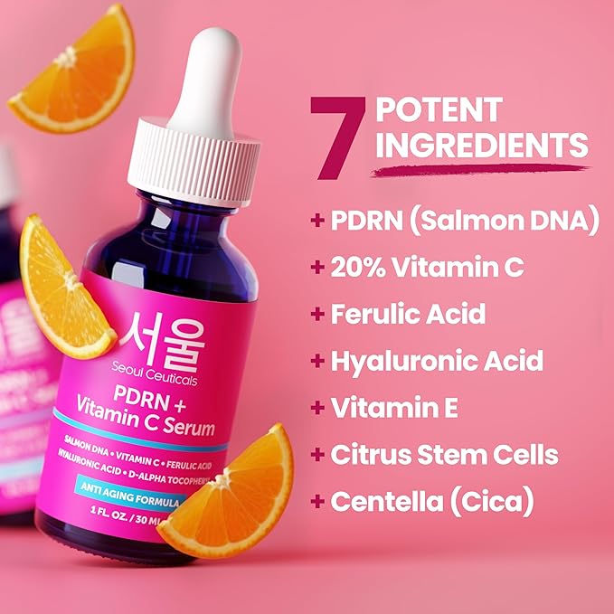 SeoulCeuticals PDRN Serum Salmon DNA Vitamin C Serum (Pack of 2) – Korean Skincare Anti Aging PDNR Skin Repair Booster – K Beauty PDRM Skin Care for Face 1oz