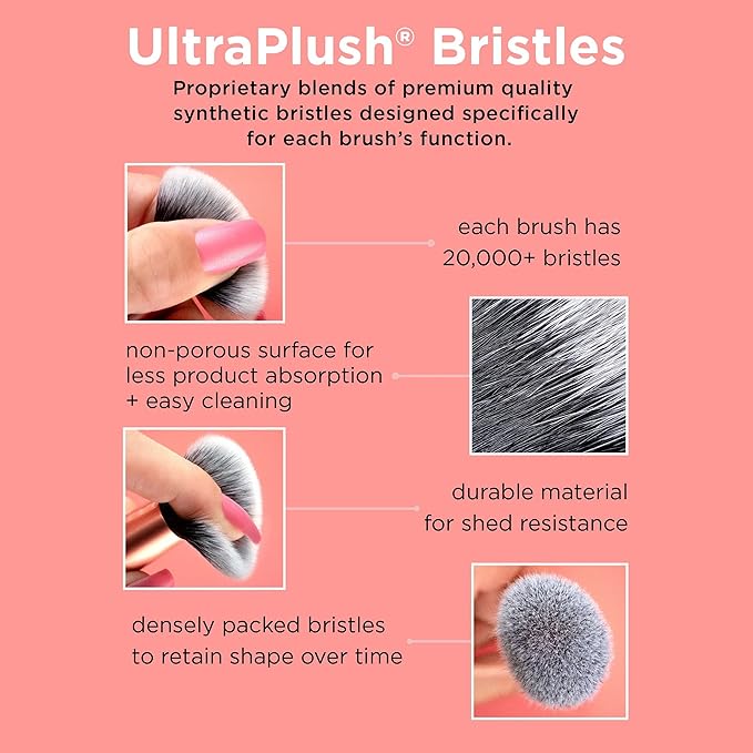 Real Techniques Angled Kabuki Brush, For Body Bronzer or Foundation Application, Handless Makeup Blender, Dense, Synthetic Bristles, Aluminum Handle, Vegan & Cruelty-Free, Orange, 1 Count