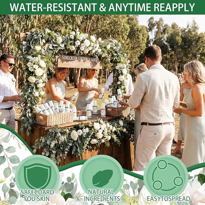 24 Pcs Sage Green Wedding Decor Travel Size Mini Sunscreen Bulk Spf 30+ Thank You Gifts Wedding Favors for Guest Eucalyptus Floral Small Sunscreen for Bridal Shower Souvenirs, 1 Fl. oz