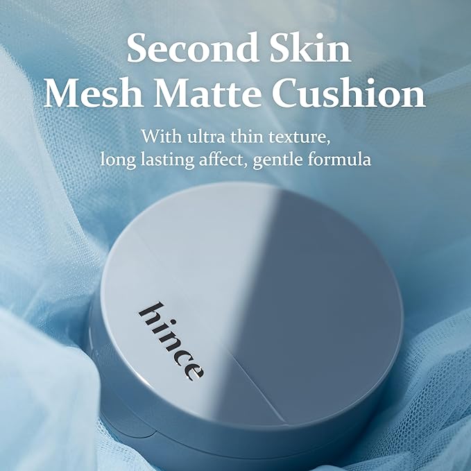 hince Second Skin Mesh Matte Cushion - 12g, Natural Coverage, Semi Matte Finish, Flawless Coverage, 24hr Long Lasting, Korean Cushion Foundation, Blue Cushion (ROSY, 15)