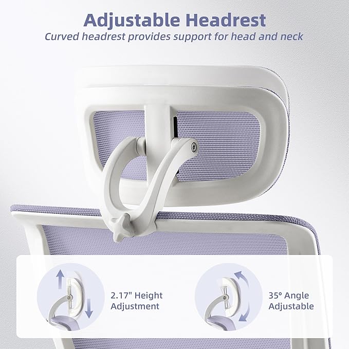 Foldable Office Chair with Foot Rest, Ergonomic Office Chair with Adjustable Lumbar Support, Headrest, Armrest, Home Office Desk Chair for Space Saving, Work from Home, Purple
