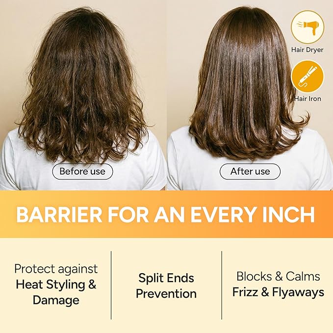 Enriched Korean Bonding Hair Oil & Serum for Glow & Shine, Hair Perfume with Rice Water Protein, Silk & Beeswax, Lightweight Frizz Care, Mellow Honey, 70ml / 2.36 fl oz