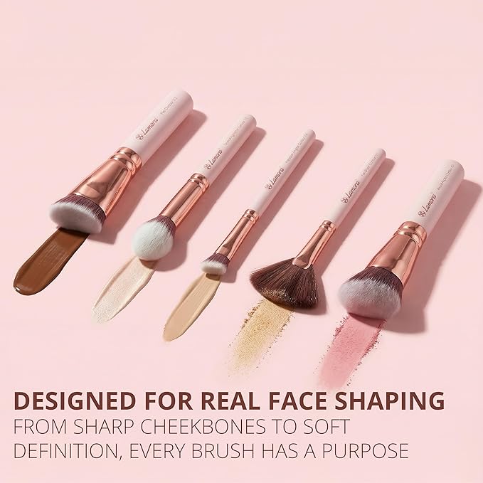 Pro Face Contour Brush Set - Synthetic Contouring Sculpting and Highlighting Kit - Cream Blush Powder Flat Nose Cheek Round Small Angled Fan Tapered Precision Kabuki Foundation Makeup Brushes