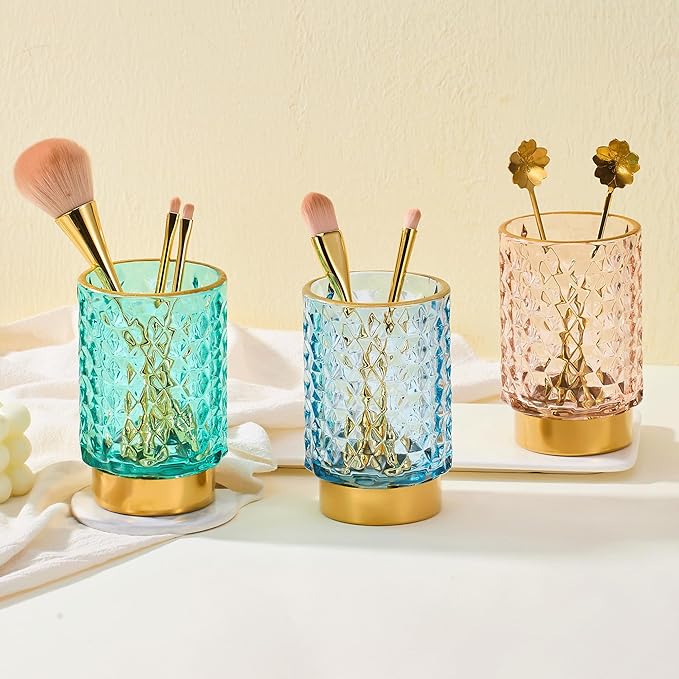 Makeup Brush Holder Organizer,Toothbrush Holders,Desk Pen Pencil Holder,Multifunctional Vintage Glass Brush Cup（A46-6-US）