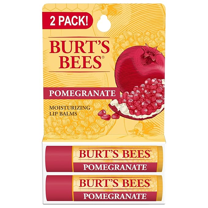 Burt's Bees Lip Balm - Pomegranate, Lip Moisturizer With Responsibly Sourced Beeswax, Natural Origin Conditioning Treatment, 2 Tubes, 0.15 oz.