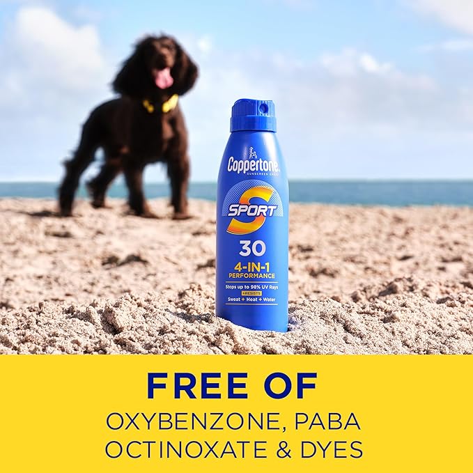 Coppertone Sport Sunscreen Spray SPF 30, Water Resistant Spray Sunscreen for Body, 5.5 Oz (Packaging May Vary)