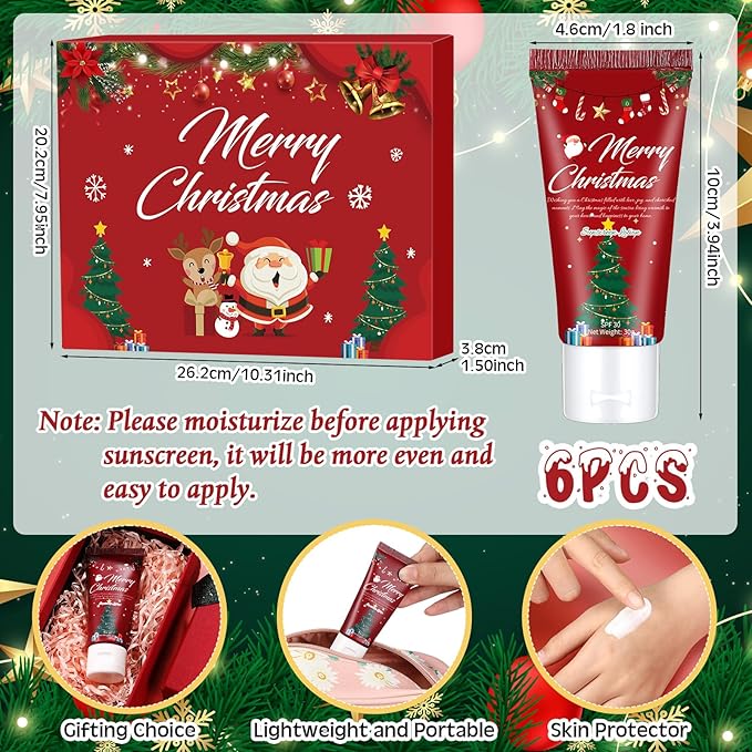 6 Pcs Christmas Gifts Travel Size Sunscreen Spf 30 Mini 1oz Travel Water Resistant Sunscreen Lotion for Christmas Party Favors