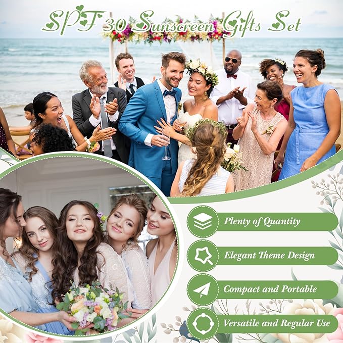 12 Pcs Mini Sunscreen Bulk for Summer Travel Size Spf 30 Water Resistant Sunscreen Lotion Bulk for Thank You Gifts Hawaiian Wedding Bridal Party Favors for Pool Wedding(Eucalyptus)
