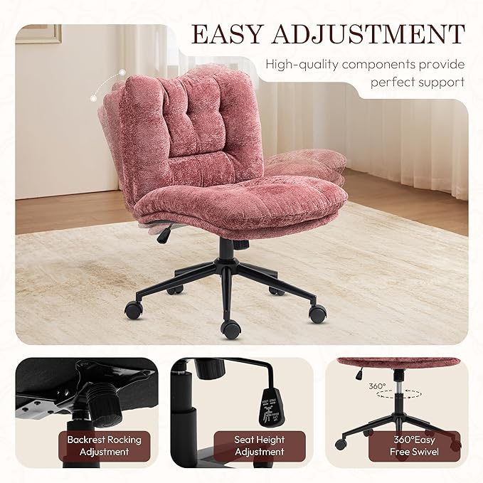 Dowinx Criss Cross Chair with Wheels, Dual-Layer Thickened Cushion, Premium Fabric Stylish Home Vanity Chair Wide Seat, Wine Red