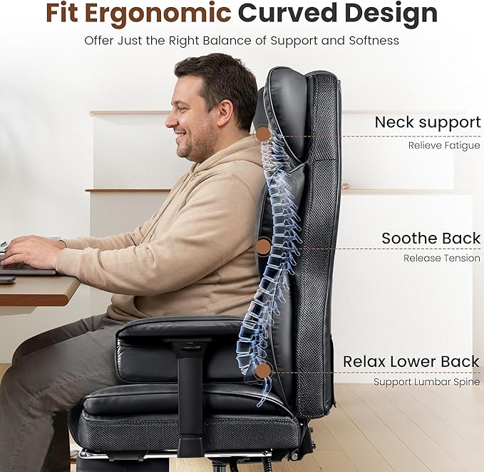 Big and Tall Office Chair - Heavy Duty 400 LBS Executive Chair with Lumbar Support & Foot Rest, High Back Ergonomic Desk Chair, Padded Wide Seat Gaming Chair, Adjustable Armrests, Black