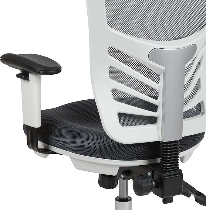 Flash Furniture Nicholas Mid-Back Swivel Office and Gaming Chair, Ergonomic Mesh Office Chair with Adjustable Lumbar Support and Height, Gray/White
