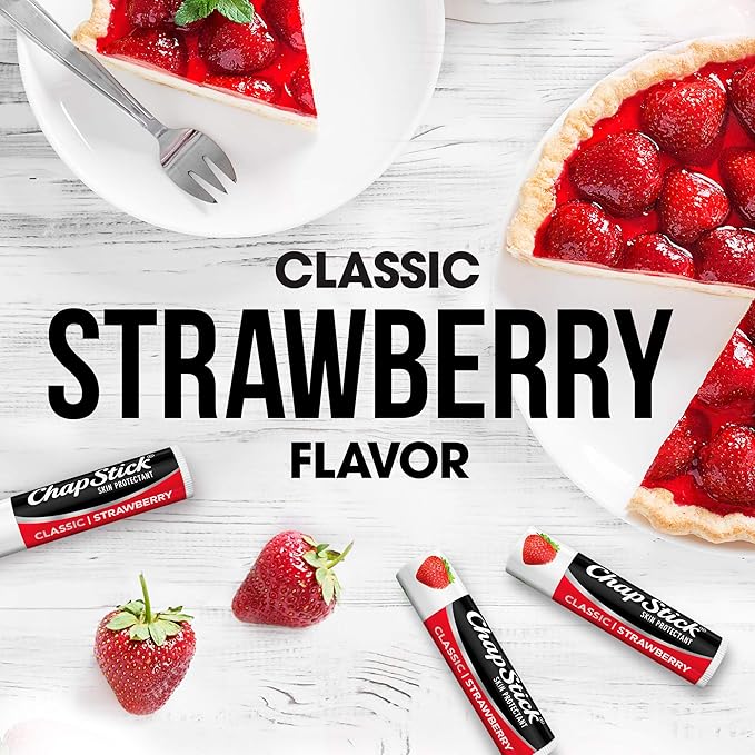 ChapStick Classic Strawberry Lip Balm Tubes, Lip Care and Lip Moisturizer - 0.15 Oz (Pack of 12)