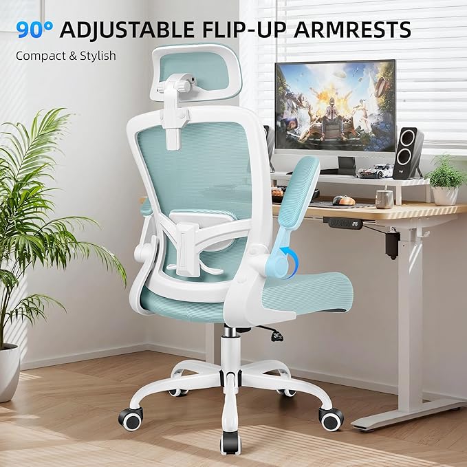 FelixKing Office Chair, Desk Chair with Adjustable Lumbar Support, Ergonomic Computer Chair with High Back and Armrest, Adjustable Height Gaming Chair Home Office Swivel Chair(Light Blue)