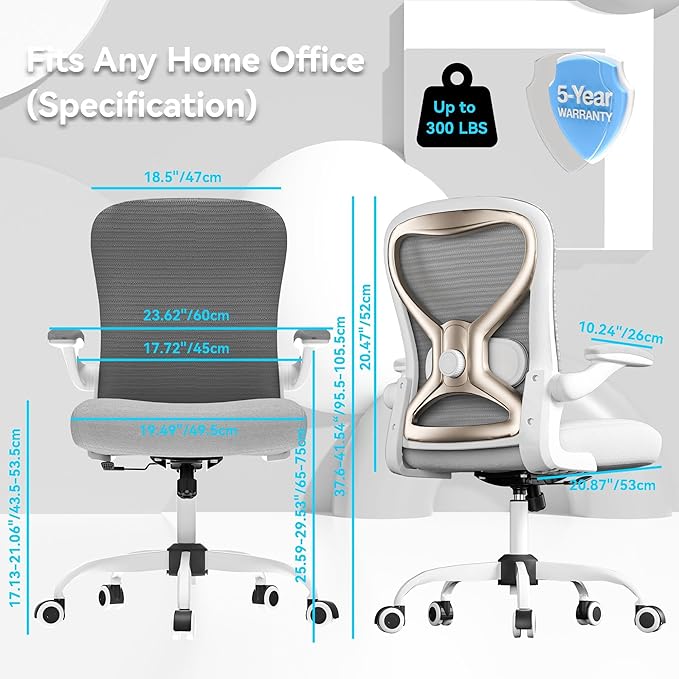 Office Desk Chair with Ergonomic Lumbar Support, Extra-Thick Seat Cushion, Flip-up Arms, Breathable Mesh Back, Computer Task Chair for Home Office