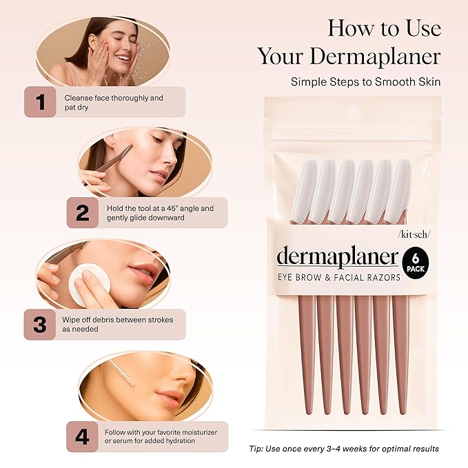 Kitsch Dermaplane Razor for Women Face – Face Razors for Women & Men, Eye Brow Razors & Face Shaver – Exfoliating Facial Razor & Dermaplaner as Skin Care Tool for Smoother Skin - Terracotta, 6 pcs