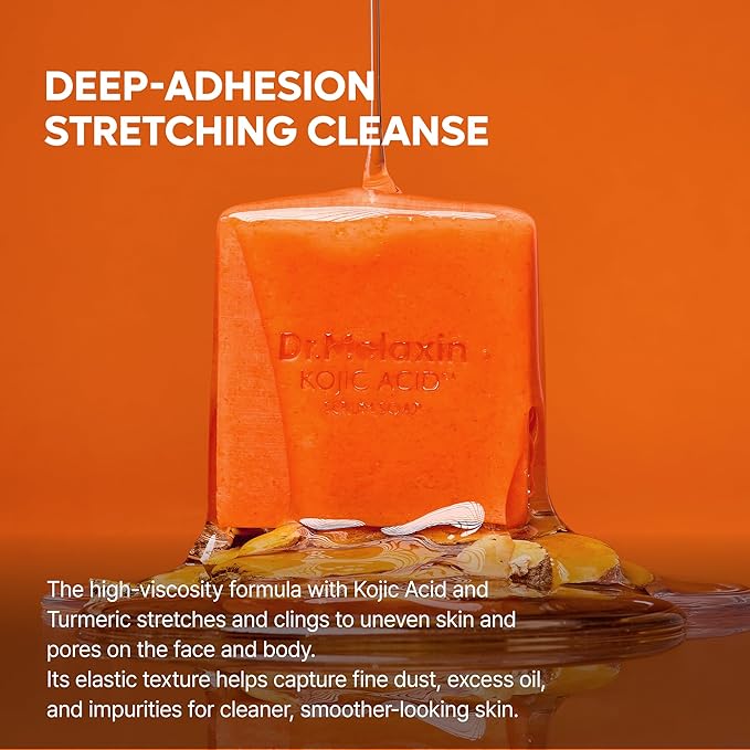 Dr.Melaxin Kojic Acid Turmeric Serum Soap – Tone Care Cleansing Bar for Uneven Skin Tone, Elastic Deep Cleansing Facial & Body Soap with Botanical Oils