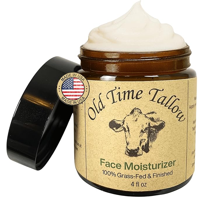 Organic Tallow Face Moisturizer - 4oz - 100% Grass Fed Beef Tallow For Skin Care - Made in the USA - Whipped Tallow Balm - Hydrating Salve - Natural Lotion - Ancestral Skincare - Amber Glass - Vanilla