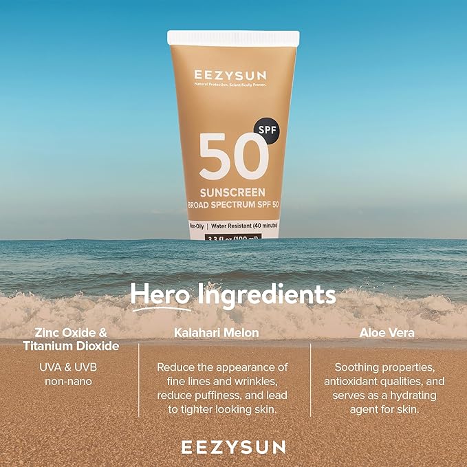 Mineral Sunscreen SPF 50 - Non-Greasy, Weightless, Sweat-Resistant, Vegan & Reef-Safe Mineral Based Sunscreen for Face and Body with Aloe Vera, UVA/UVB Protection - All Skin Types - 3.3 fl oz