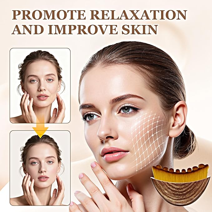 Lymphatic Contour Face Brush - Lymphatic Drainage Makeup Brushes for Sculpting & Lifting, Anti-Puffiness Detox Massage, Boosts Skincare Absorption & Glow, Soft Bristles for All Skin Types(Brown-2 pcs)