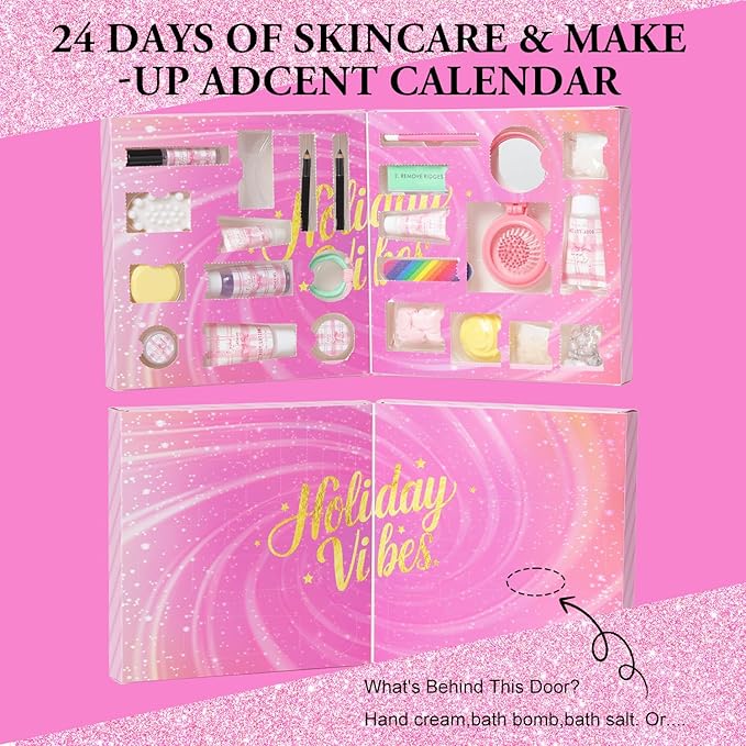 24 Day Beauty Care Advent Calendar, Makeup & Cosmetic Surprises, Birthday Gifts for Women Gift Sets, Cosmetics Gift Baskets for Women Teens Girlfriend Daughters Mothers Day Gifts