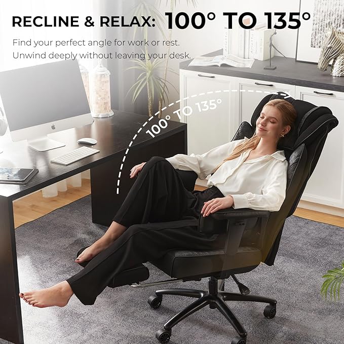 Dowinx Big and Tall Office Chair with Massage Lumbar Support,Executive Office Chair with Wide Thick Seat Cushion and Adjustable Armrest,Mesh Computer Gaming Chairs with Footrest (Black)