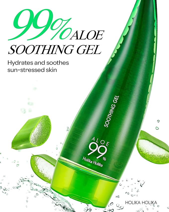 Holika Holika Aloe 99% Soothing Gel, 8.5 Ounce, 250ml - No Sticky 99% Aloe Vera Sunburn Relief - Moisturizing, Fast Absorbing for Face, Skin, Body&Hair