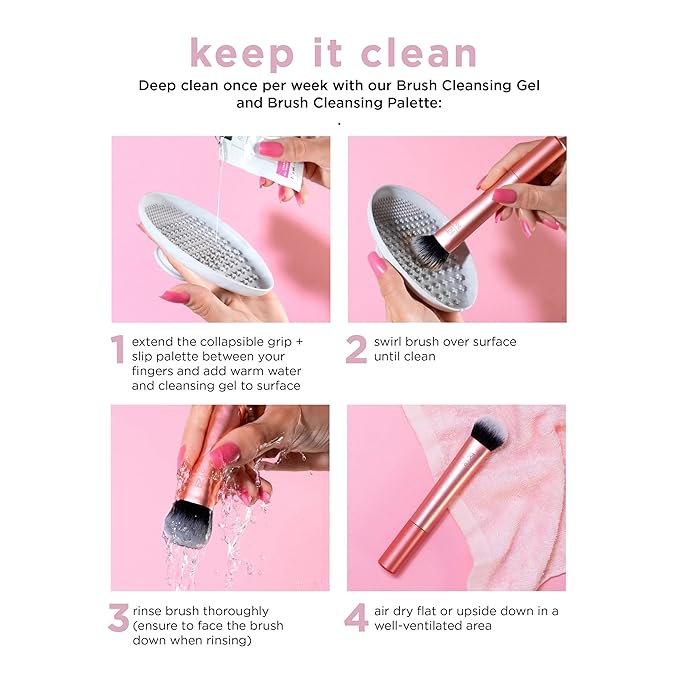 Real Techniques Prep and Prime Makeup Brush Set, Ideal for Exfoliating & Applying Primers, Moisturizers, & Serums, Skincare Tools, Synthetic Bristles, Cruelty-Free & Vegan, 4 Piece Set