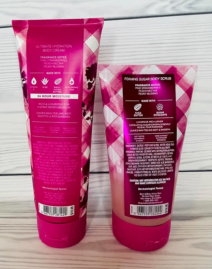 Bath and Body Works Women's Gingham Gorgeous Ultimate Hydration Body Cream and Foaming Sugar Scrub