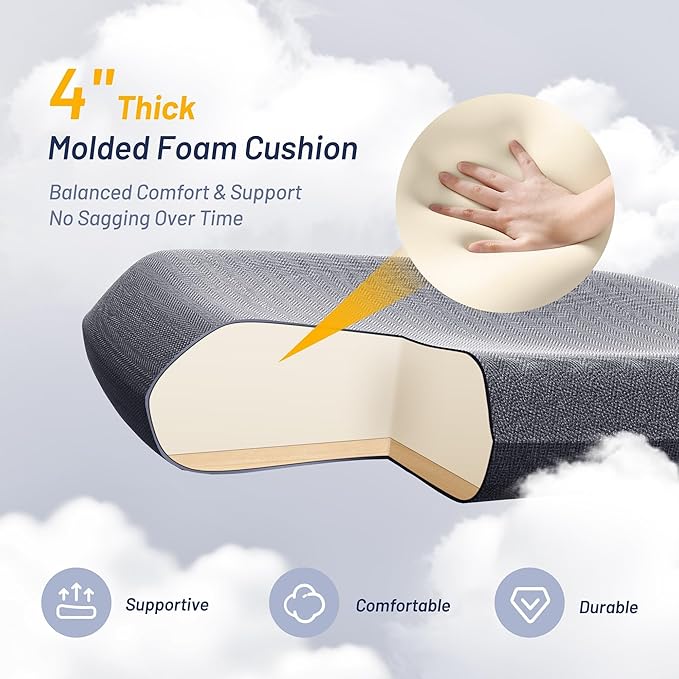 Office Desk Chair for Long Hours & Lower Back Pain Relief – 4“ Thick Molded Foam Cushion, Enhanced Lumbar Support, Padded Flip-up Armrests, Ideal for Office or Study, Dark Gray