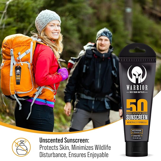WARRIOR - WIN YOUR BATTLES- SPF 50 Sunscreen Lotion - 80 Minutes Water Resistant, Reef Safe, Unscented Lotion Non-Nao Zinc & Non-NanoTitanium Sunscreen with Mineral Formula - 3 Fl Oz - Pack of 2