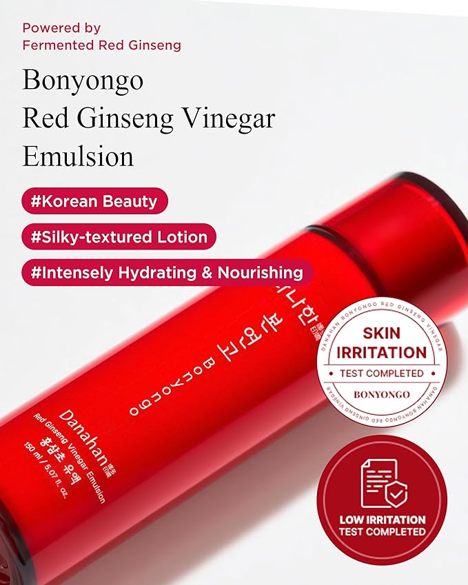 Bonyongo Red Ginseng Vinegar Emulsion – Lightweight Milky Face Lotion for Dry Skin – Fermented pH Balance with Adenosine, Hydrating and Firming Face Lotion, 5.07 fl oz