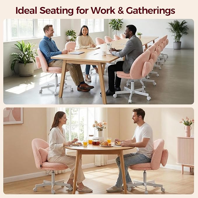 GTPLAYER Velvet Tall Office Chair with Wheels Vanity Chairs with Back, Versatile Height Use: Office to Bar Stools Small Ergonomic Comfy Armlees Computer Desk Chair with Bow Lumbar Pillow for Gift
