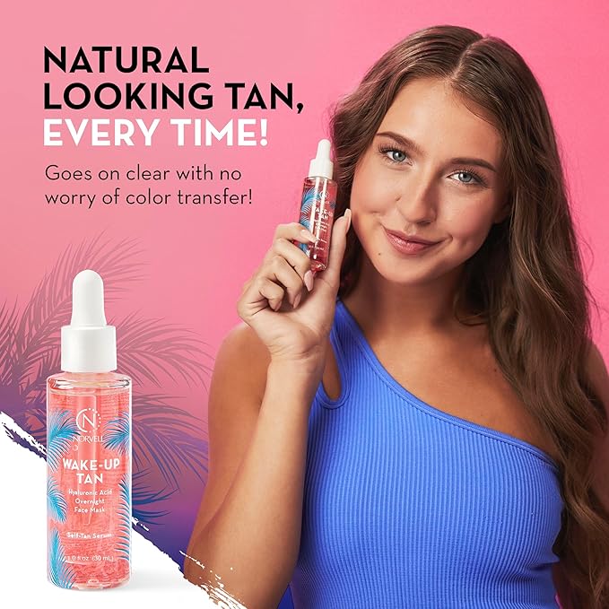 Norvell Wake-Up Tan Clear Self-Tan Face Serum, 1 oz Gradual Facial Self Tanner, Overnight Sunless Tanning Serum with Hydrating Skincare Benefits