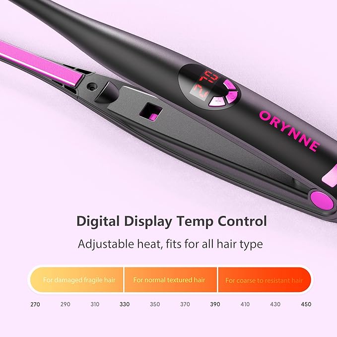 Small Flat Irons for Short Hair, 5s Ultra Fast Heat Up Pencil Flat Iron, Negative Ions Mini Flat Iron for Edges, 3/10'' Travel Mini Hair Straightener with Digital Temp Control, Easy to Use