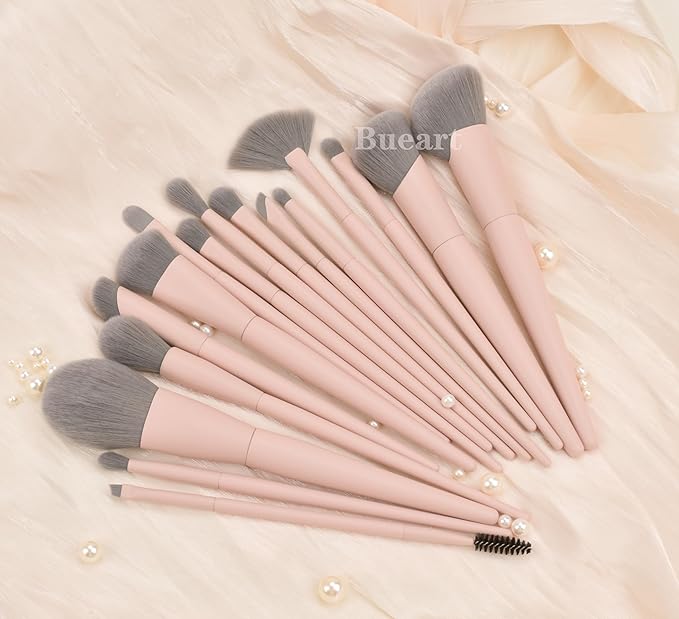 20pcs Pink Essential Makeup Brush Set Professional Powder Concealers Eye shadows Blush Eyeliner Eyebrow Contour Eye blending foundation kit (20pcs brush set)