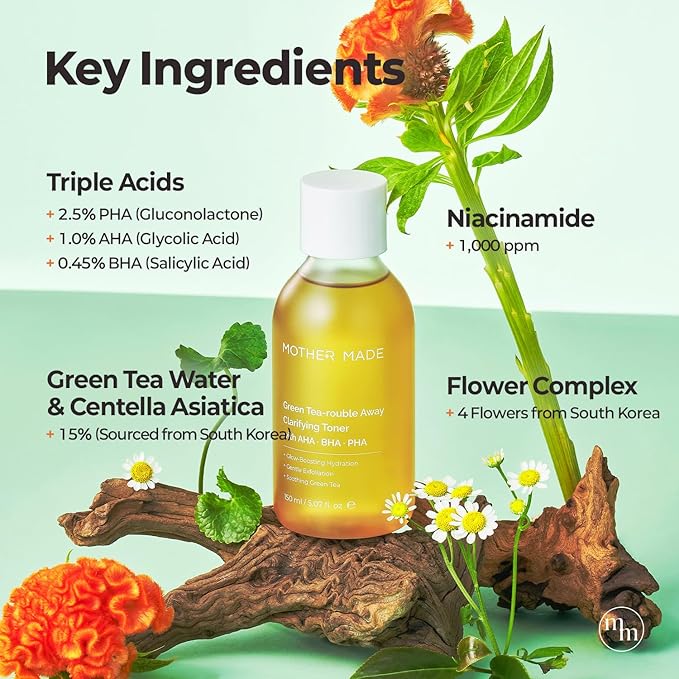 MOTHER MADE Green Tea-Rouble Away Clarifying Toner with AHA BHA PHA 150 ml