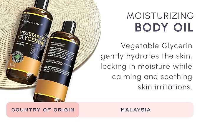 Brooklyn Botany Vegetable Glycerin - 8 fl oz, Pure Vegetable Glycerin Body Oil, Hair Oil, Skin Moisturizer, Carrier Oil for Essential Oils, Homemade Blends and Massage Oil