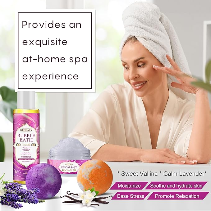 Spa Bath Sets for Women Gift,Stress Relief & Relaxing Body Wash Bath Set,Vanilla Home Spa Basket Gifts Set for Woman Mom Wife Her Sister,Unique Self Care Womens Gift ,Birthday Valentines Gifts Women