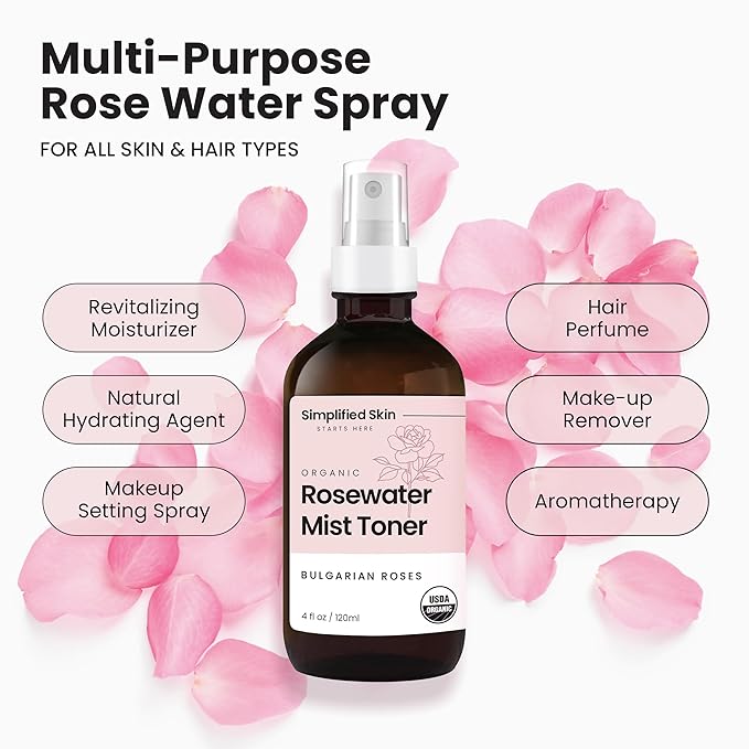 Rose Water Spray for Face & Hair 8 Oz (Refill) + Glycolic Acid Face Wash