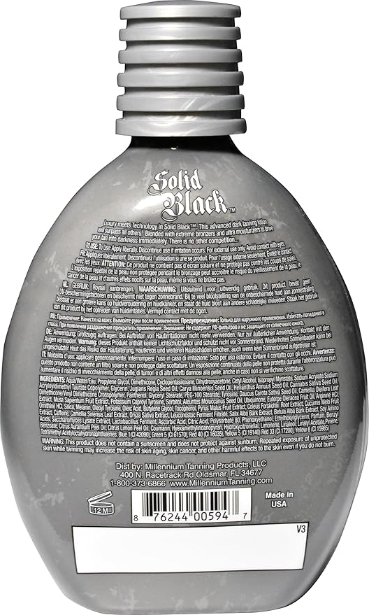 2 PACK Millennium Tanning SOLID BLACK 100X Dark Tanning Lotion Indoor Outdoor Tan Enhancing Silicone Bronzer Tanning Bed Lotion 13.5 Fl oz (400 ml)