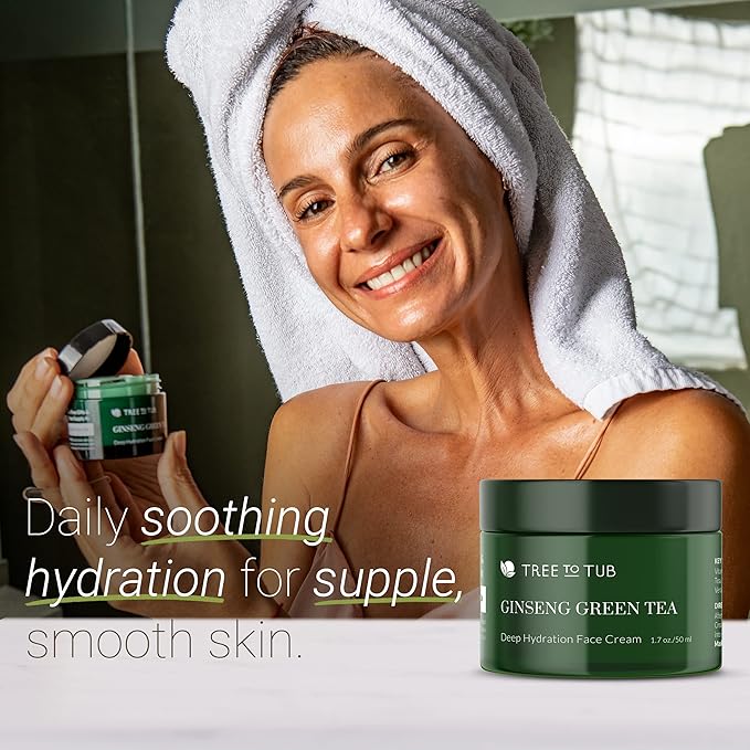 Tree To Tub Glycolic Acid Toner, Ginseng Green Tea Face Moisturizer Bundle – Gentle Daily Skincare with Witch Hazel, Hyaluronic Acid & Aloe for Dry, Sensitive, or Uneven-Looking Skin