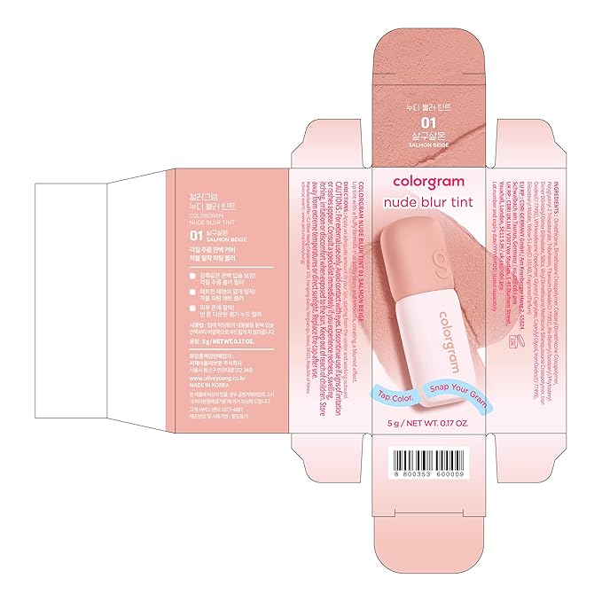 COLORGRAM NUDE BLUR TINT 01 SALMON BEIGE | K-Beauty Makeup, Soft-Focus Matte Lip Stain, 2-in-1 Lip & Cheek