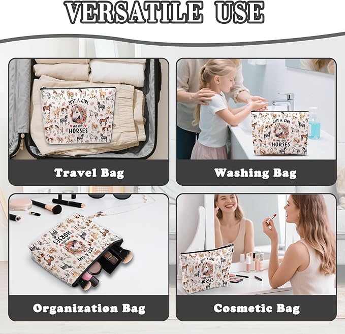 Horse Makeup Bag, Horse Gifts For Women, Horses Makeup Pouch, Horses Travel Toiletry Bag With Zipper, Birthday Anniversary Christmas Gifts For Mom Sister, Travel Toiletry Bag