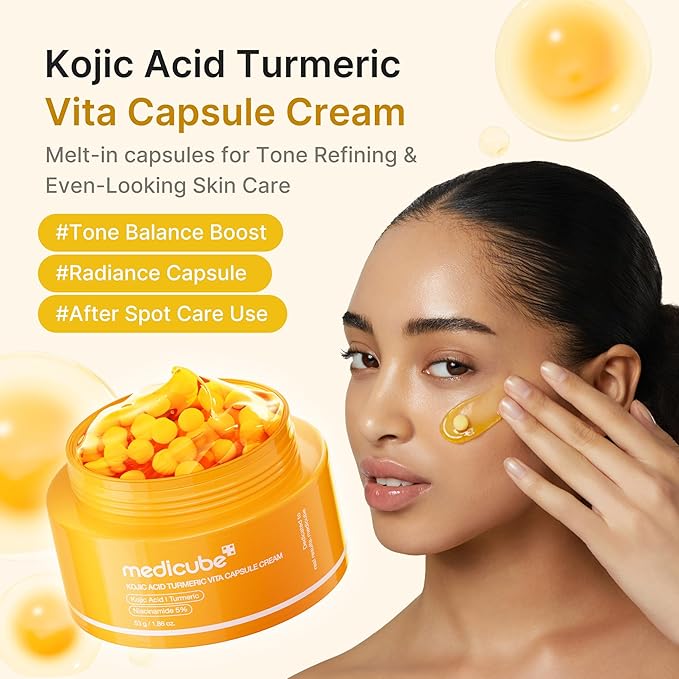 medicube Capsule Cream for Stressed Skin Duo: Kojic Acid Turmeric and TXA Capsule Cream | for Clear, Radiant & Hydrated Skin | Customizable Daily Moisturizer for All Skin Types