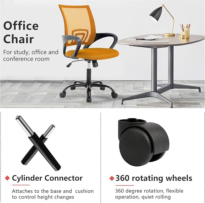 PayLessHere Office Computer Chair Ergonomic Cheap Desk Chair Adjustable Comfortable Mid Back Task Rolling Swivel with Lumbar Support for Home Office (Pack of 1, Orange)